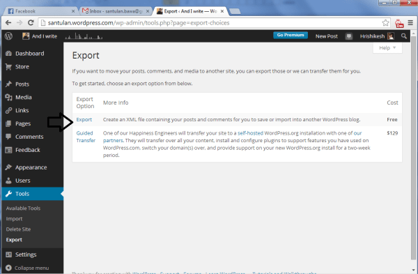 export options wp